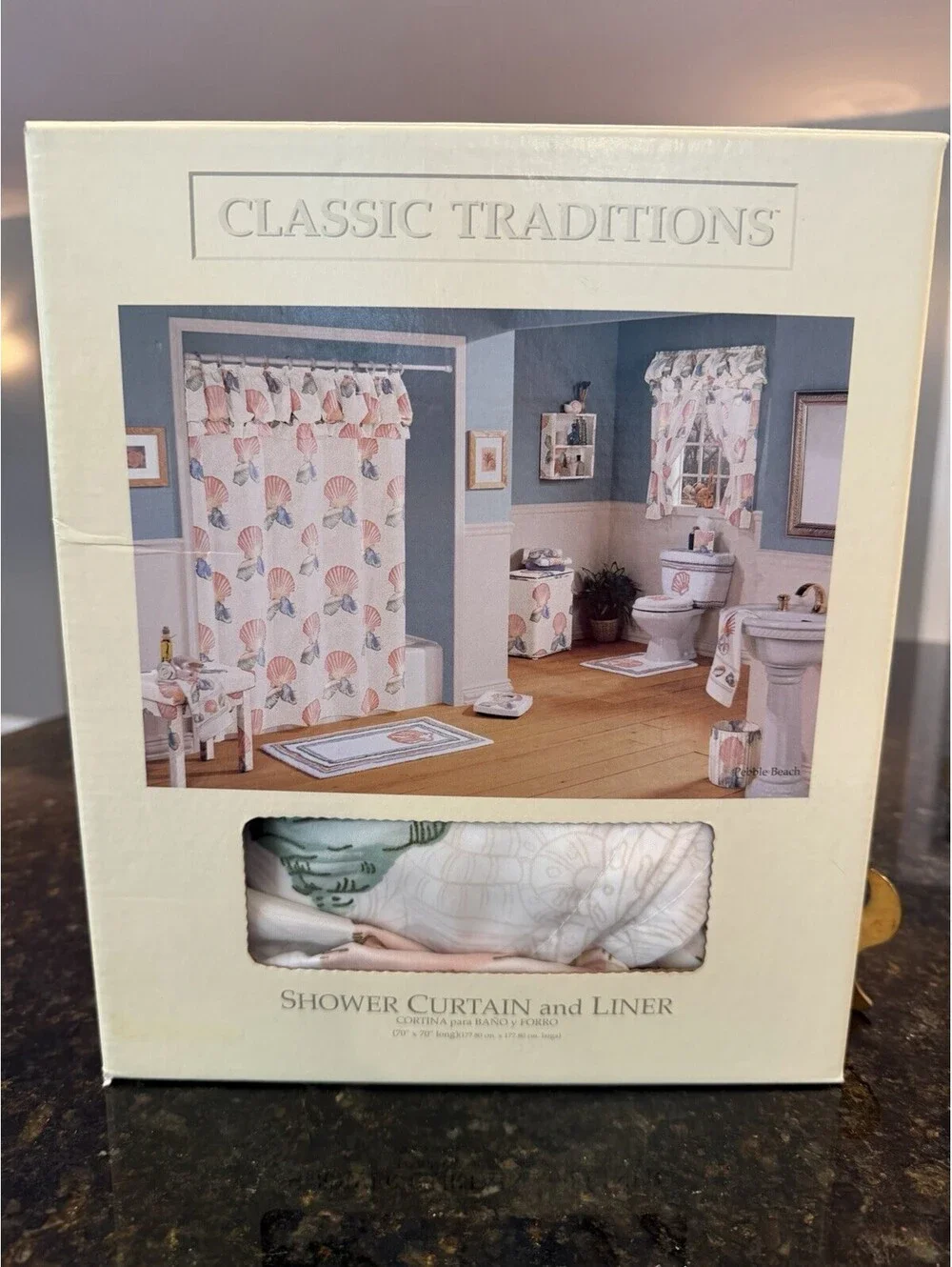 Vtg JCPenney Pastel Coastal Seashell Shower Curtain W/Liner New In Box